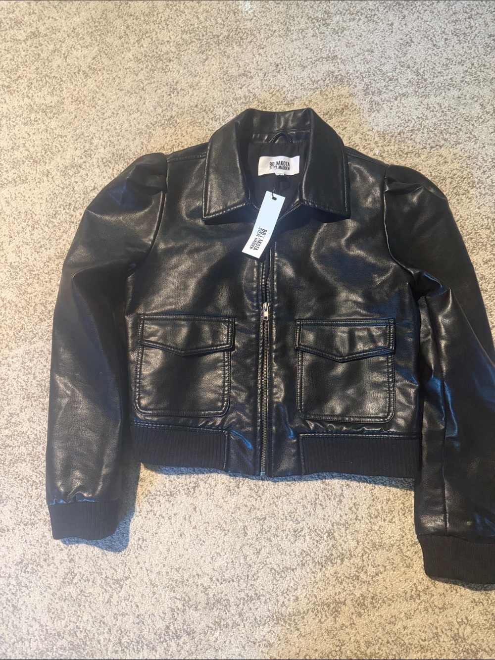 Steve Madden Black Faux Leather Bomber Jacket